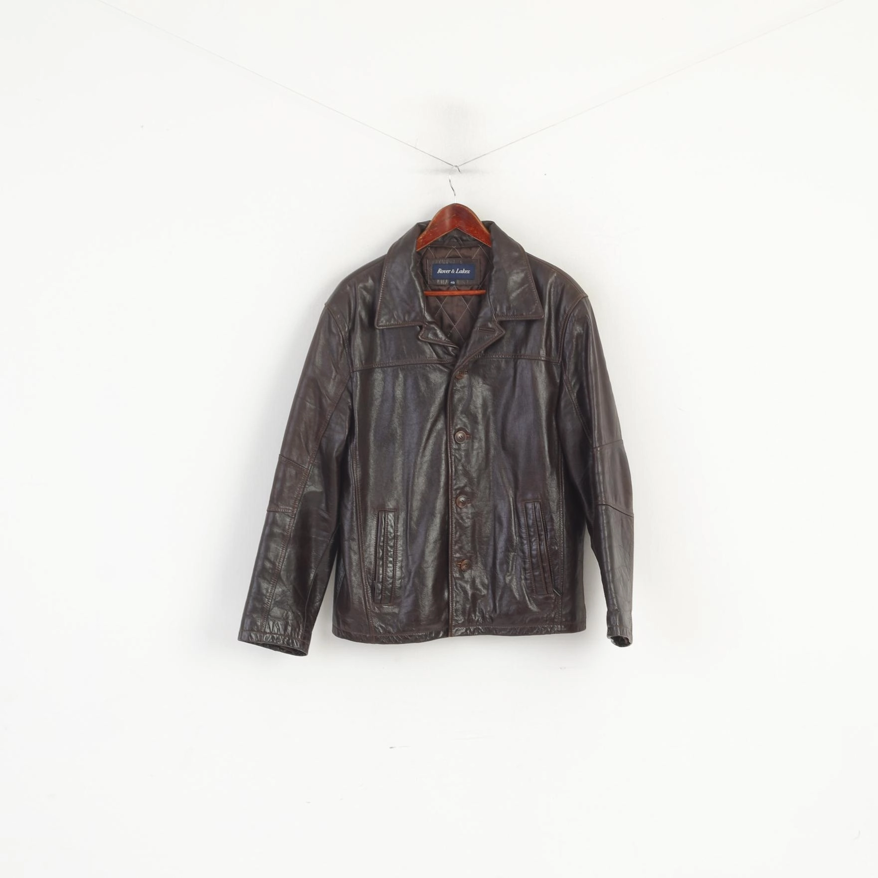 Grid Fleece Lining Rover & Lakes Men 48 M Jacket Brown Leather Shiny Vintage Classic Biker Top
