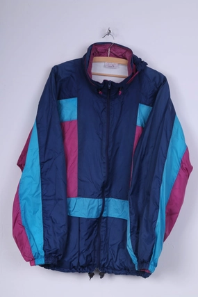 Marcel Clair Mens XL Jacket Blue Vintage Nylon Hidden Hood Active Wear Daily Chill