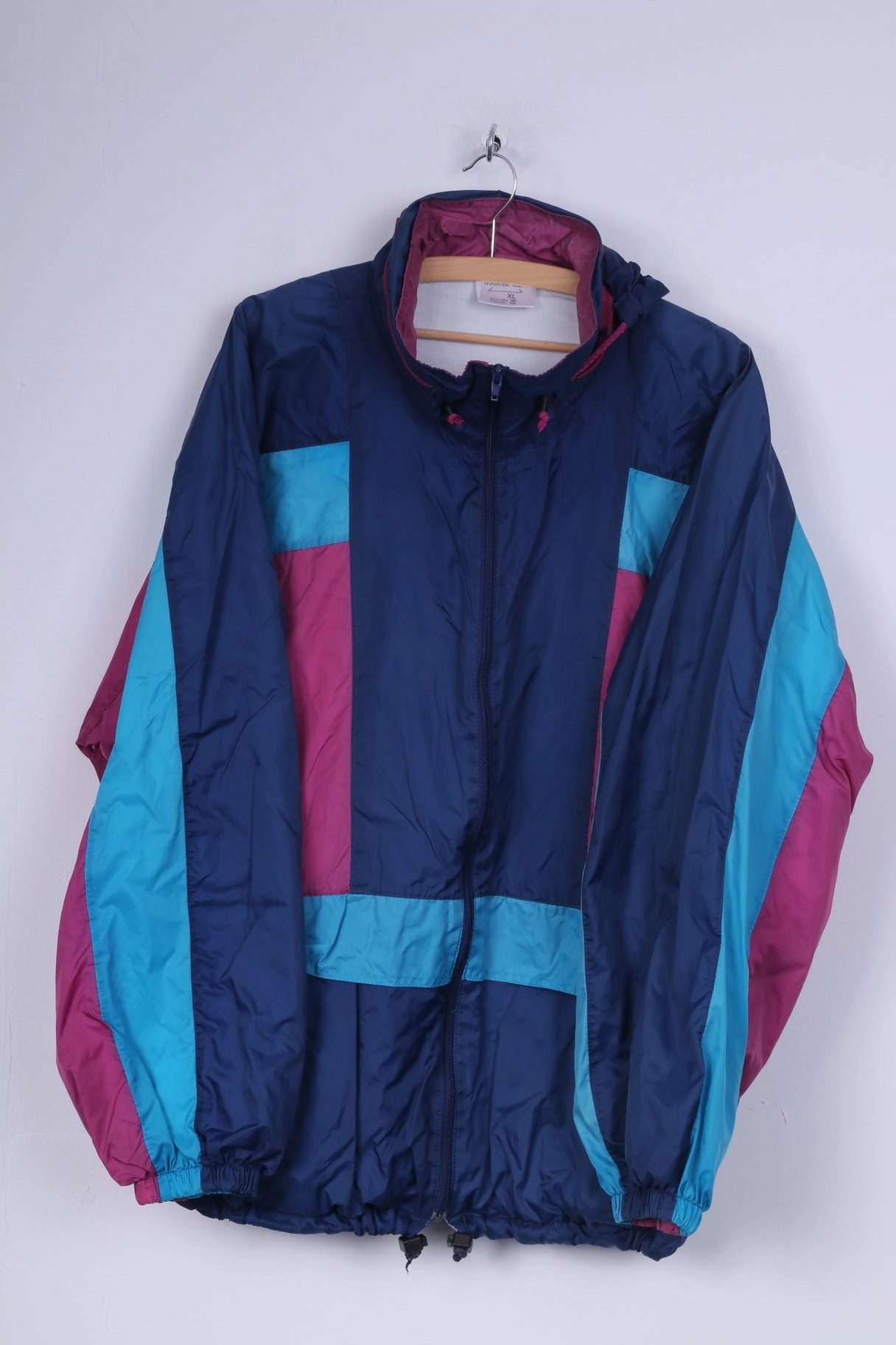 Marcel Clair Mens XL Jacket Blue Vintage Nylon Hidden Hood Active Wear Daily Chill