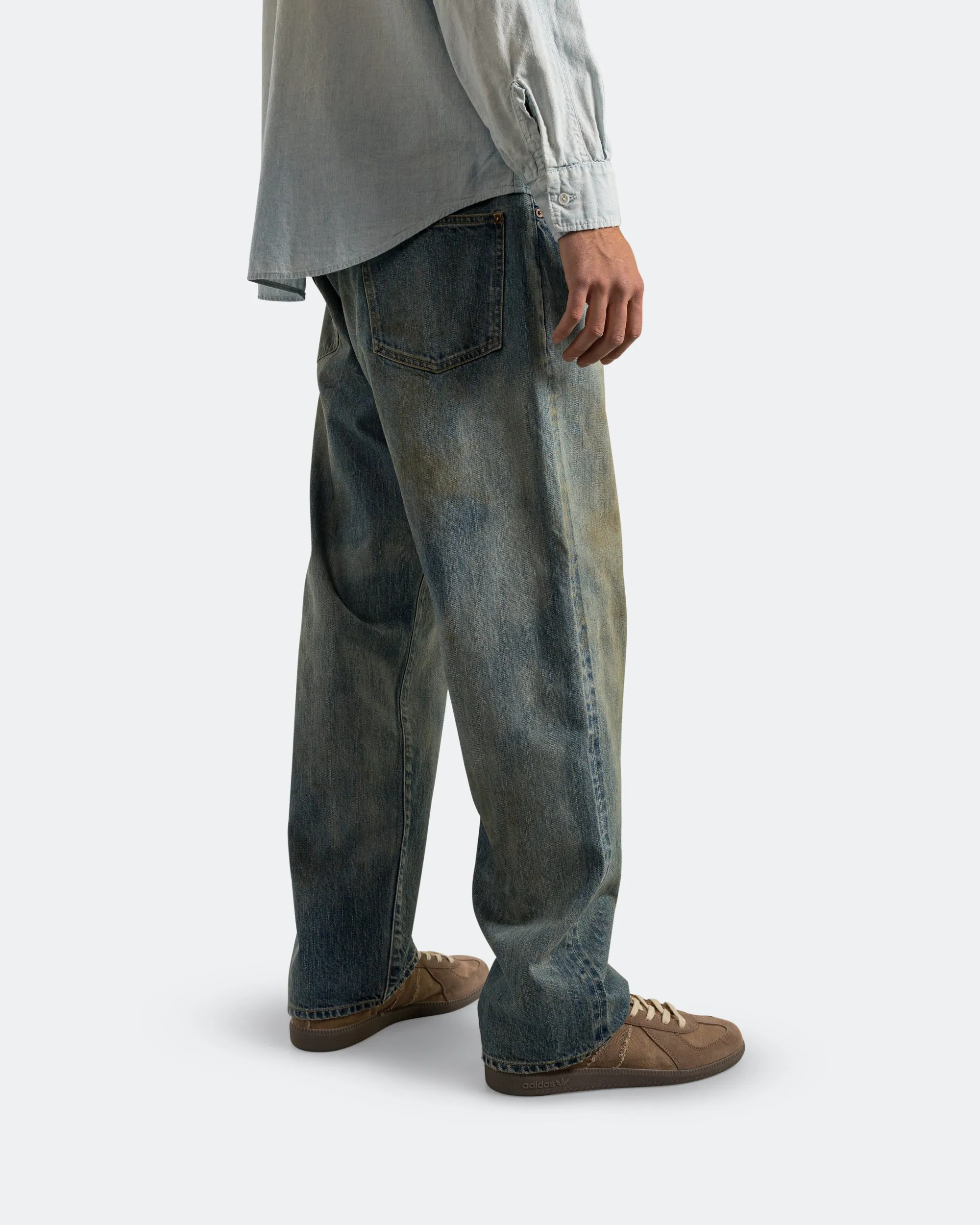 Casual Morning Stroll No.37 Washed Wide Denim Pants - Indigo