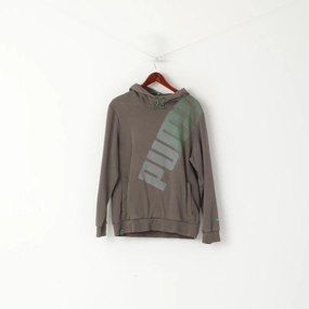 Puma Men M Sweatshirt Grey Cotton Hodded Kangaroo Pocket Vintage Hoodie Minimal Staple