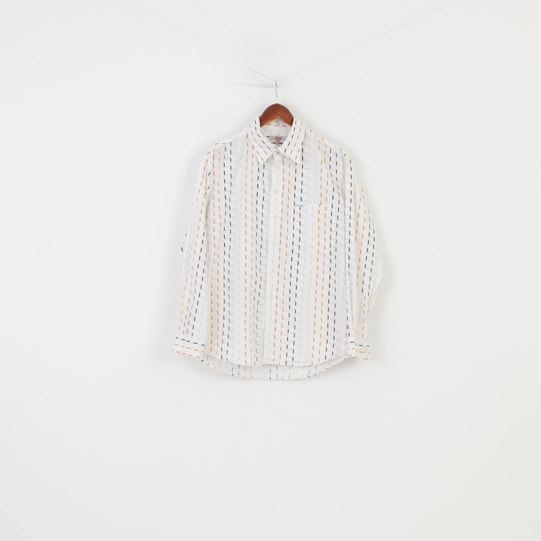 Picnic Outfit Statement Piece S.Oliver Men M Casual Shirt Checkered White Collar Long Sleeve Bottoms Cotton Top