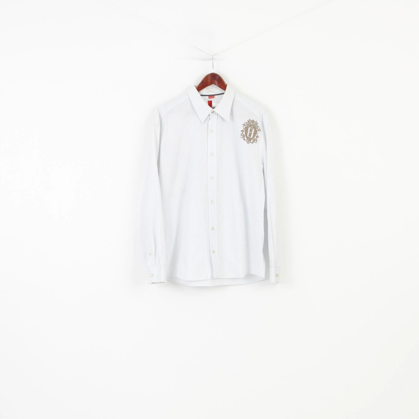 S.Oliver Men XL Casual Shirt Striped Cotton White Long Sleeve Collar Classic Fit  Top Casual Elegance Roll-Up Sleeve