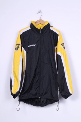 Padded collar Saller Mens L Jacket Black Nylon Waterproof Hidden Hood Lightweight Training Top