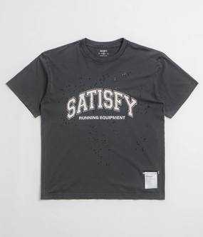 Satisfy MothTech Varsity Logo T-Shirt - Aged Black Stylish Design Active Lifestyle