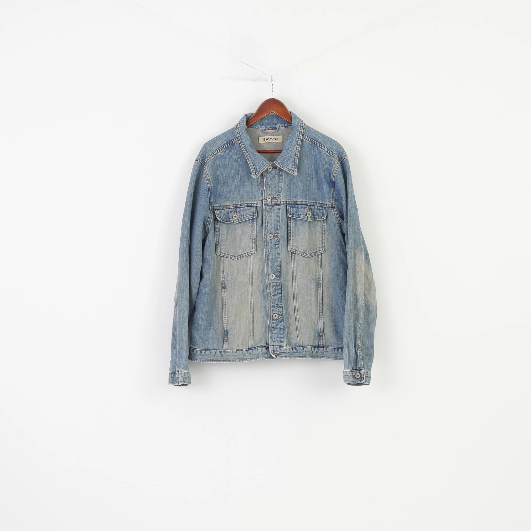 Airflow channels Pendant Savvy Men XXL Denim Jacket Blue Cotton Vintage Bottoms Classic Jeans Top
