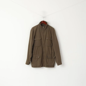 size - inclusive Scott Co. Men L Jacket Green Brown Full Zipper Military Lightweight Cotton Pockets Top