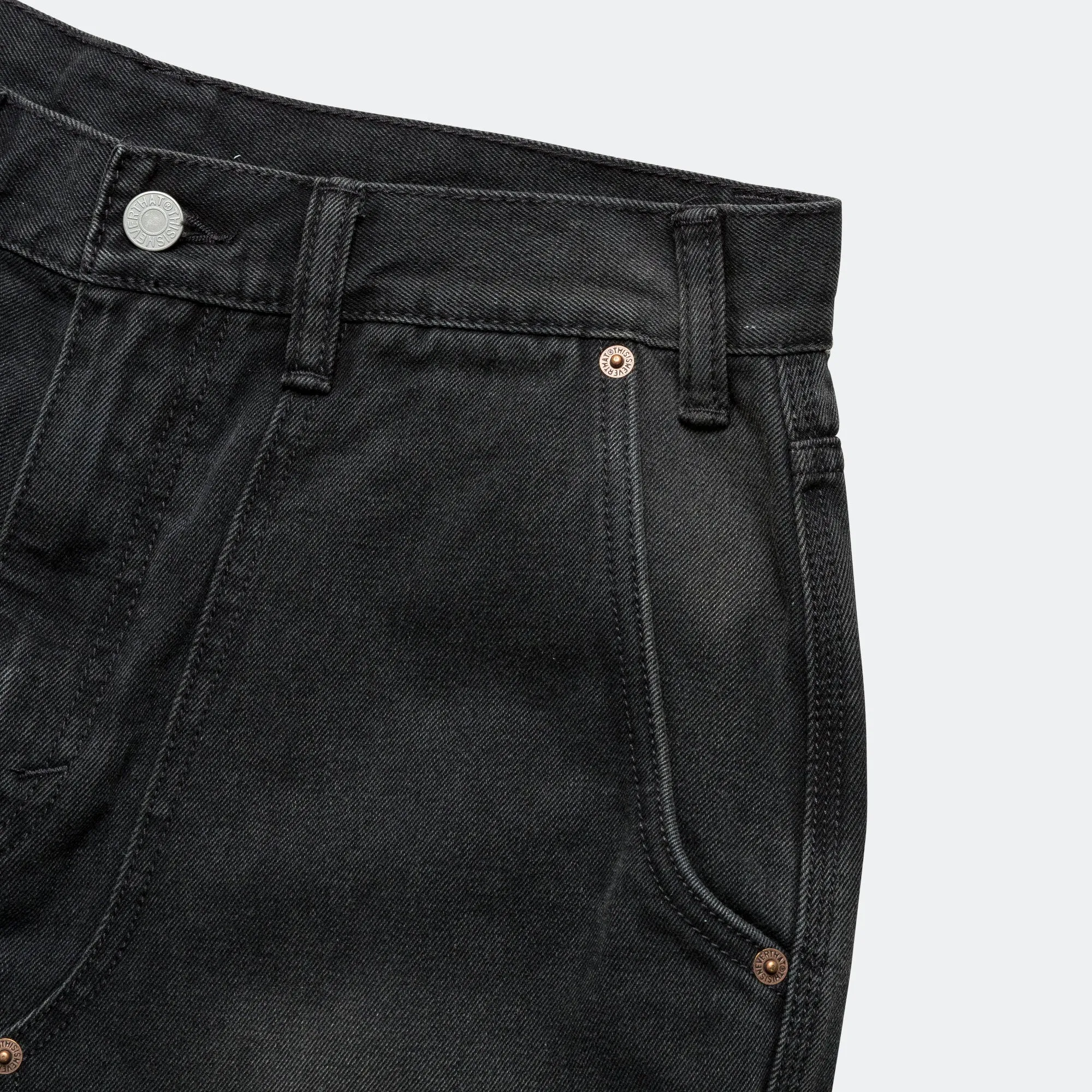Denim Carpenter Short - Black rhinestone accents