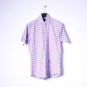 Charles Tyrwhitt Mens S Casual Shirt Blue Red Check Jermyn Street Cotton Top crew neck