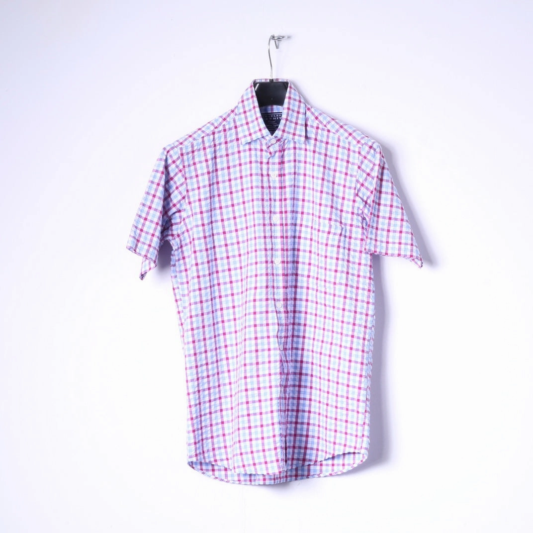 Charles Tyrwhitt Mens S Casual Shirt Blue Red Check Jermyn Street Cotton Top crew neck