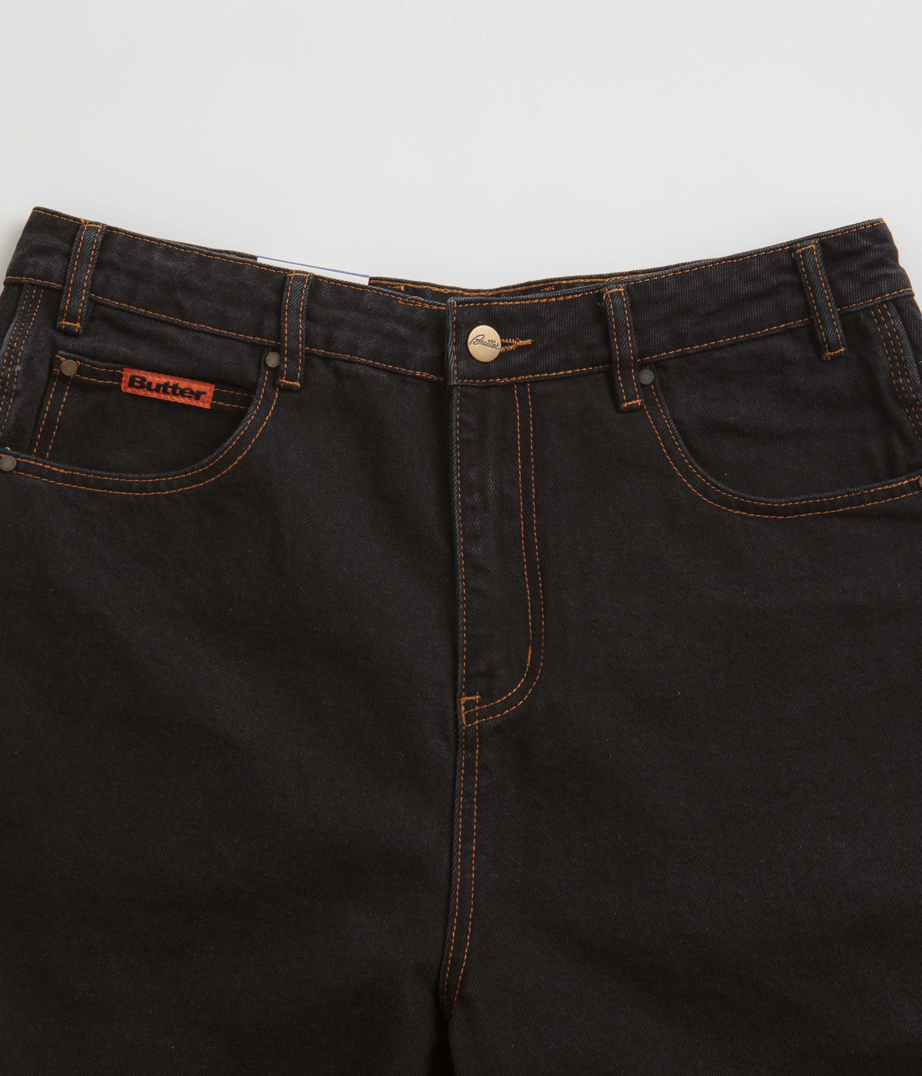 low waisted Lightweight Construction Butter Goods Baggy Denim Shorts - Washed Black