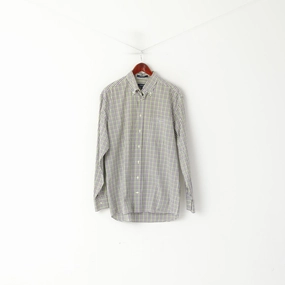 Printed design Embellished Neckline GANT Men L Casual Shirt Green Purple Check Cotton Comfy Poplin Long Sleeve Top