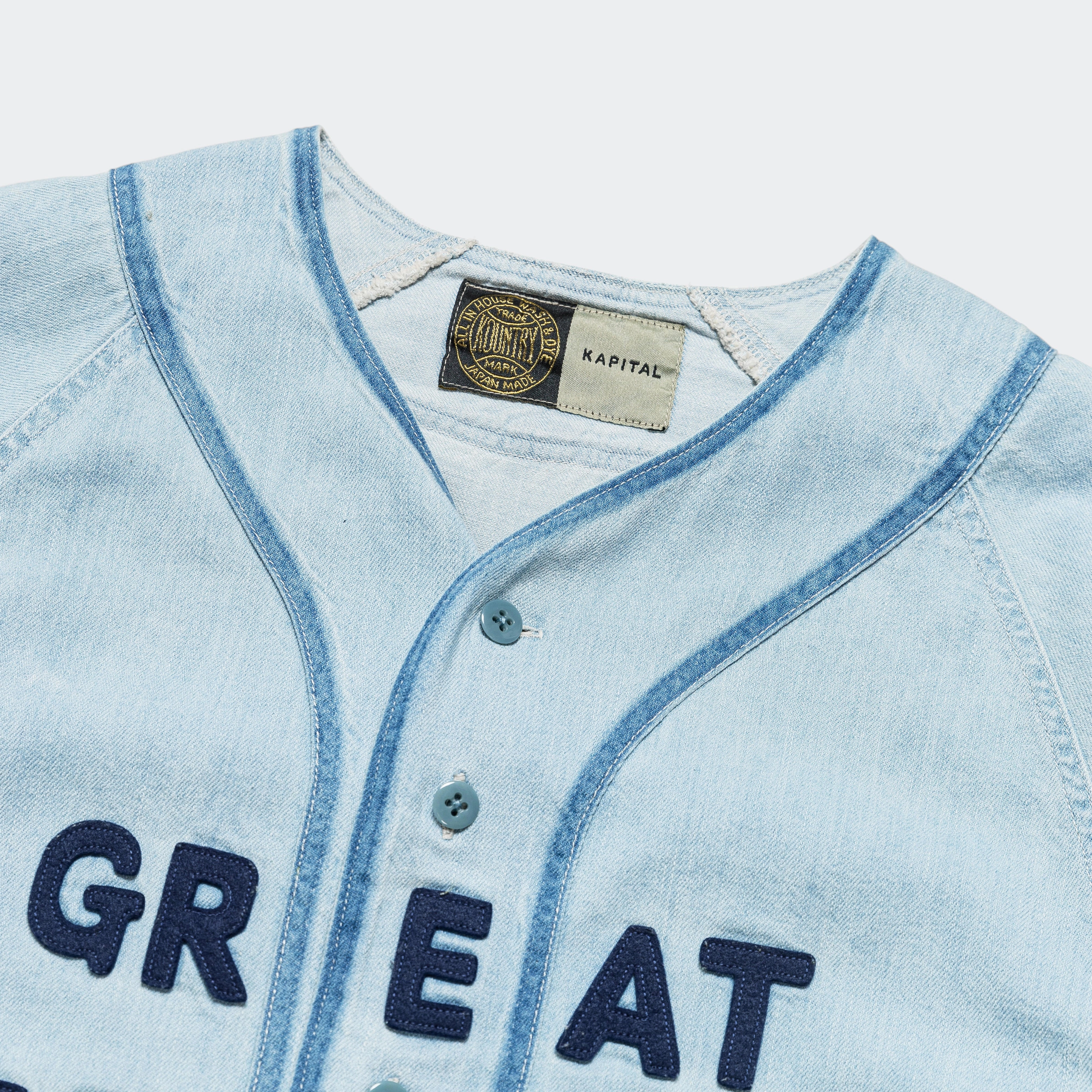 Linen blend Hidden Button Placket 8oz Denim GREAT KOUNTRY Baseball Shirt - Pro