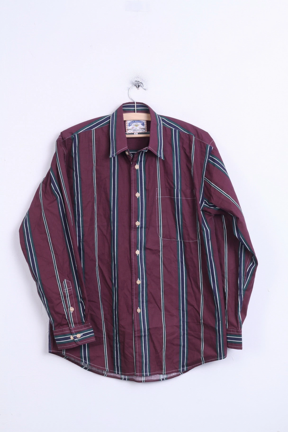 Sweat-Absorbing JEAN PHILLIPE Mens S Casual Shirt Purple Striped Cotton