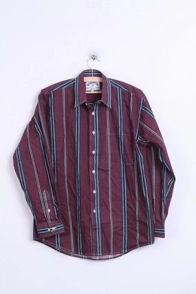 Sweat-Absorbing JEAN PHILLIPE Mens S Casual Shirt Purple Striped Cotton