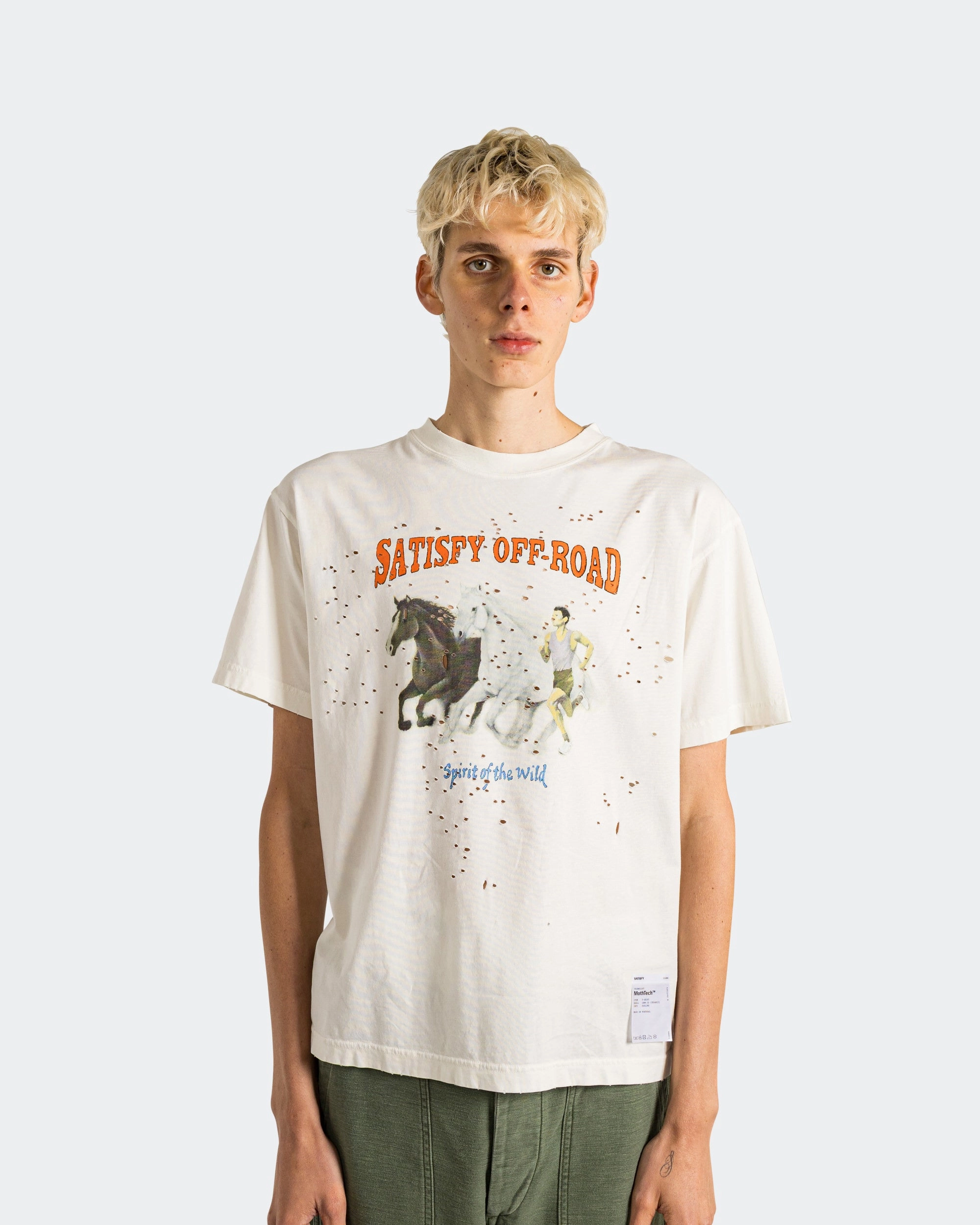 MothTech 'Spirit of the Wild' T-Shirt - Off White Distressed Hem Finish