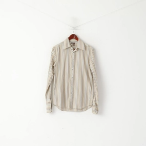 Guess Men S Casual Shirt Beige Striped Cotton Long Sleeve Cufflinks Top Wrinkle-Free Evening Elegance