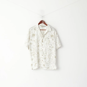 Quiksilver Men M Casual Shirt Cream Hawaii Surf Pocket Short Sleeve Top Vibrant color