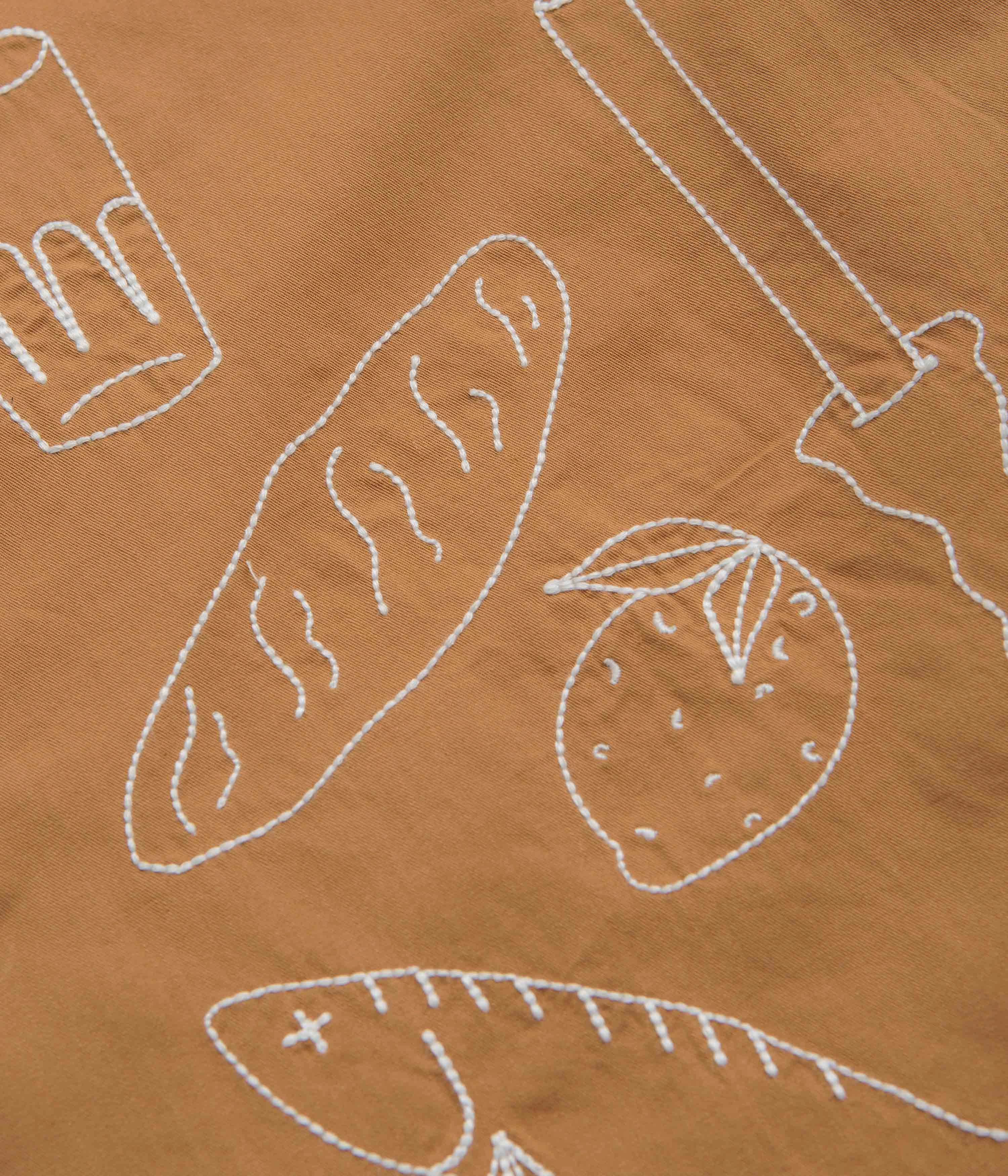 Layered Hemline Tailored Fit Service Works Light Twill Picnic Short Sleeve Shirt - Burnt Sugar