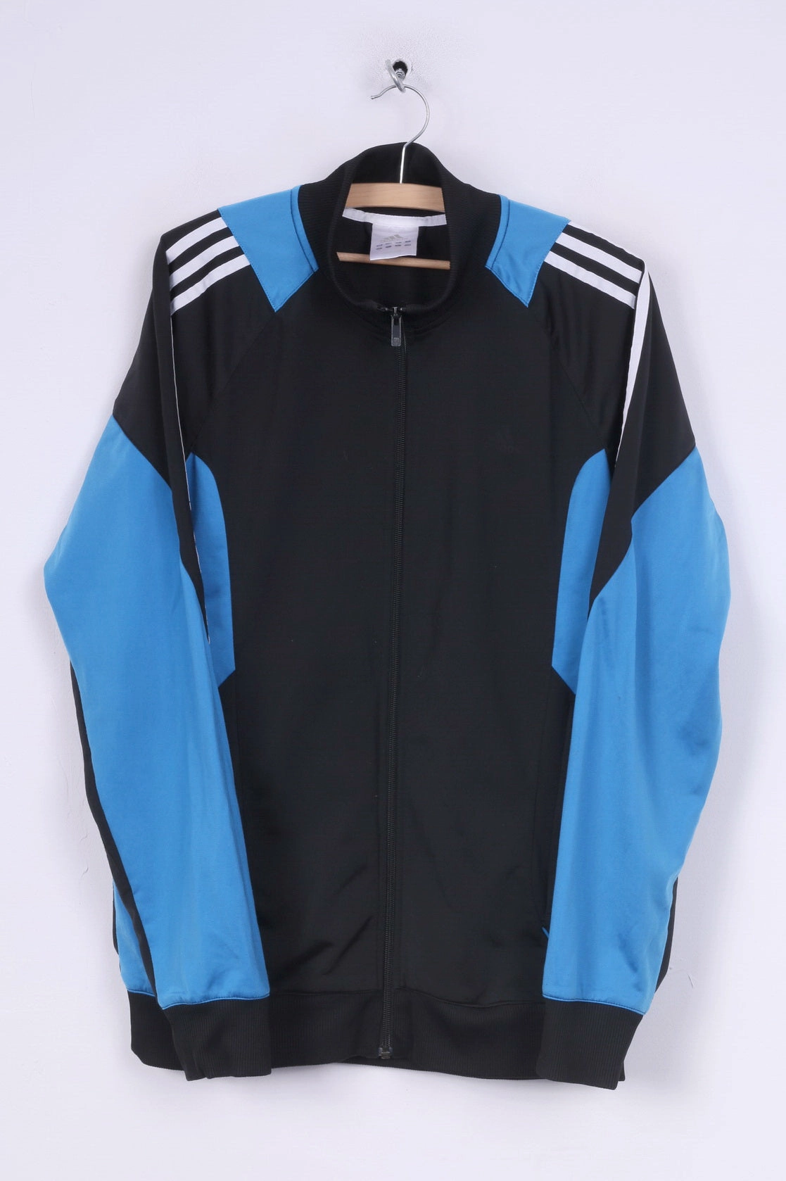 Adidas Mens 42/44 L Sweatshirt Shiny Full Zipper Sportswear Black Top Fresh Relaxed goes with shorts