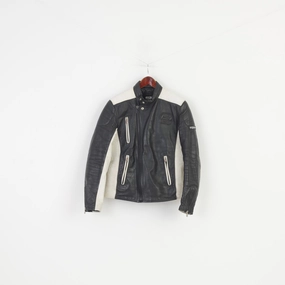 High-Tech Protection Segura Men 44 S Jacket Leather  Vintage Black White  Full Zipper Motorcycle Sport Racing Top