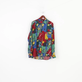 Lightweight Comfort Seiden Sticker Men XL Casual Shirt Multi Color Geometric Print Long Sleeve Classic Top