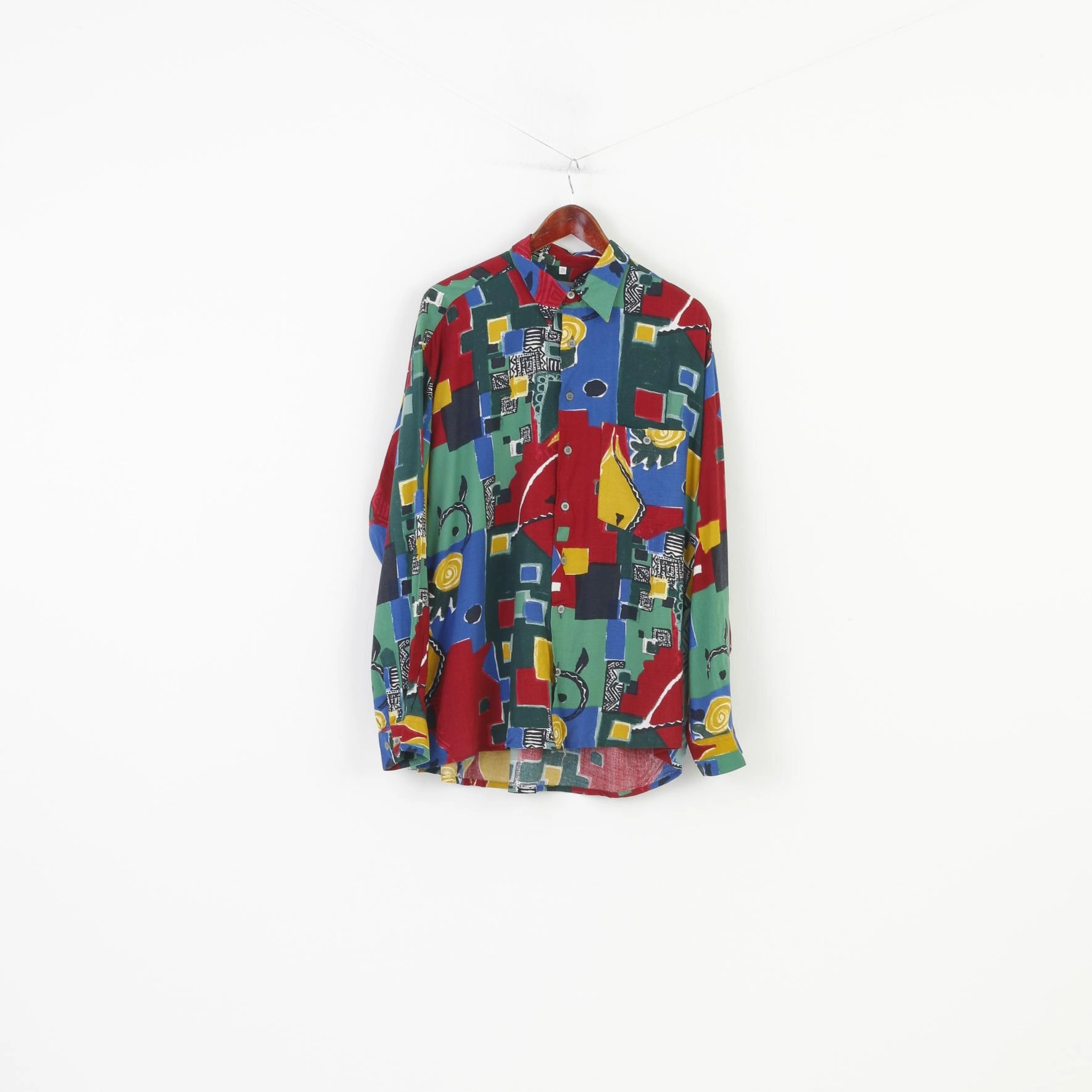 Lightweight Comfort Seiden Sticker Men XL Casual Shirt Multi Color Geometric Print Long Sleeve Classic Top