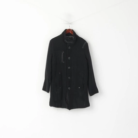 Selected Men XXL (L) Coat Black Wool Nylon Single Breasted Stand-Up Collar Rjo-jra Jacket Propose