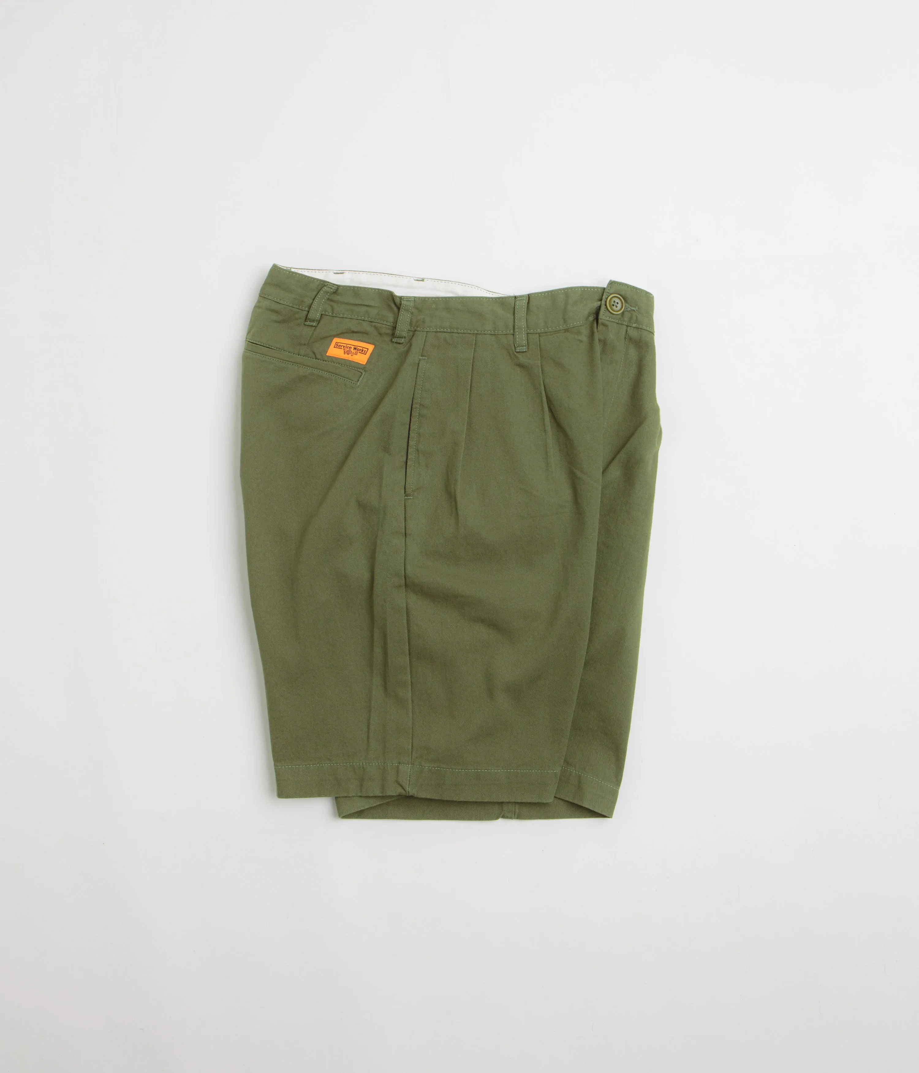 Vegan Leather Mid - rise Service Works Drill Part Timer Shorts - Olive