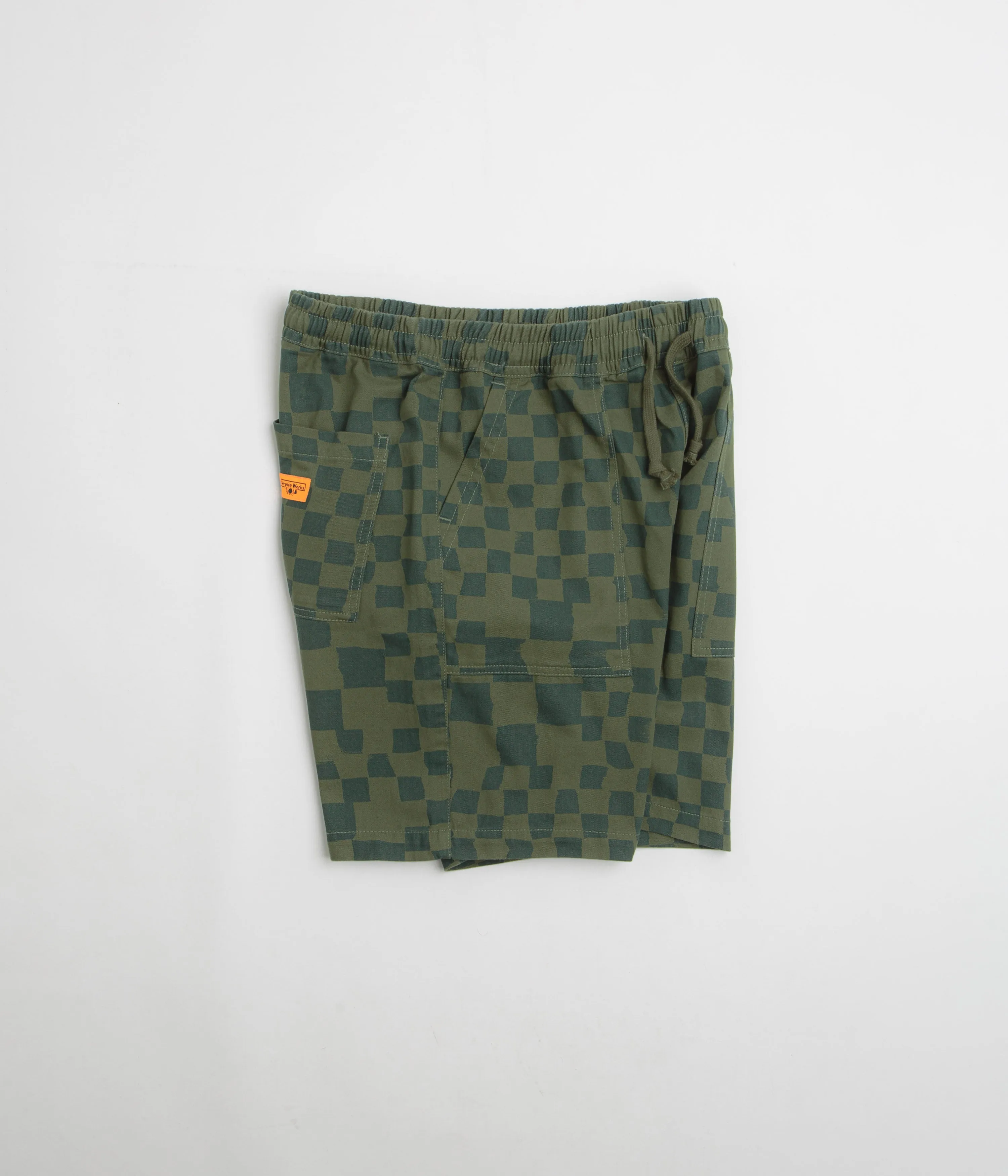 Service Works Printed Chef Shorts - Olive Checker Chill Mood Festival wear
