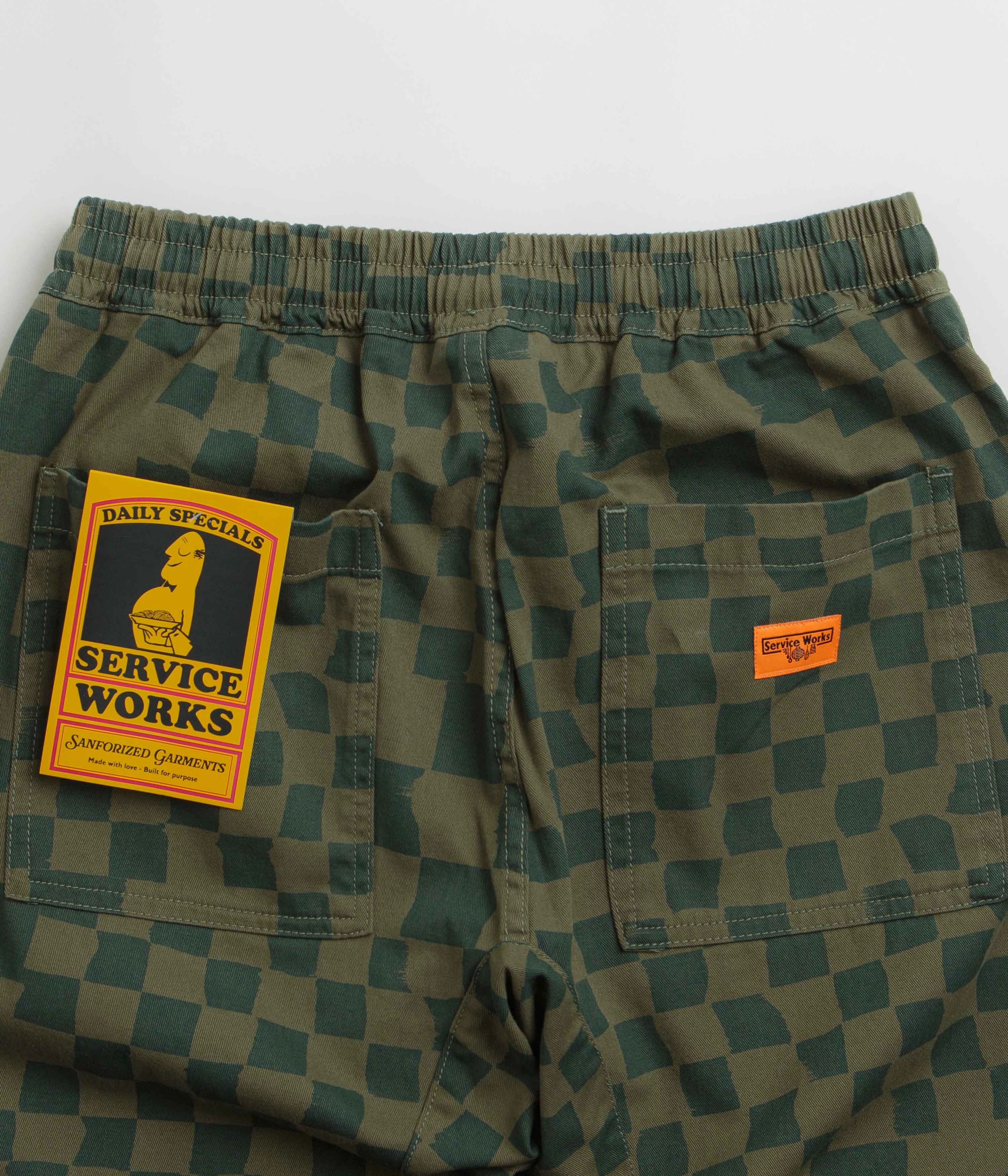 Service Works Printed Chef Pants - Olive Checker ResilientElasticBand Water-resistant