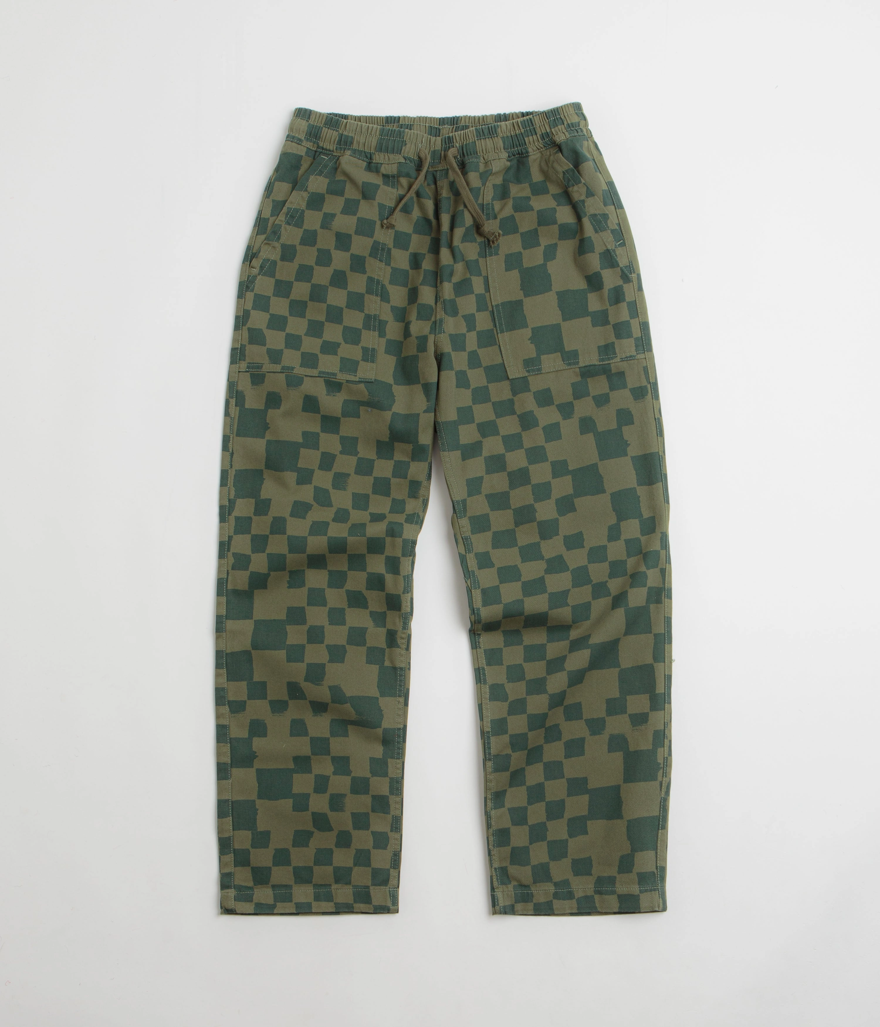 Smart Look Non Slip Waistband Service Works Printed Chef Pants - Olive Checker