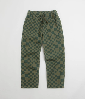 Smart Look Non Slip Waistband Service Works Printed Chef Pants - Olive Checker