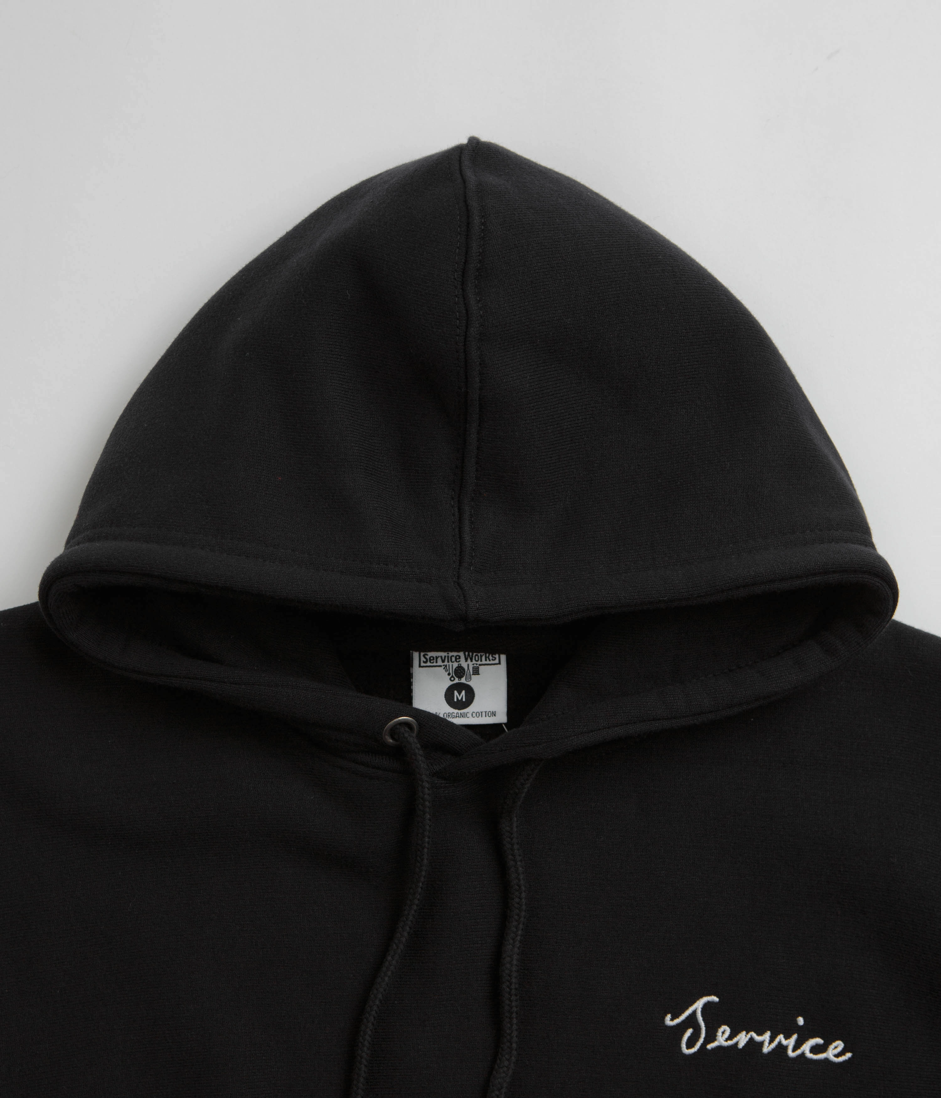 High Durability Fabric Service Works Script Logo Hoodie - Black