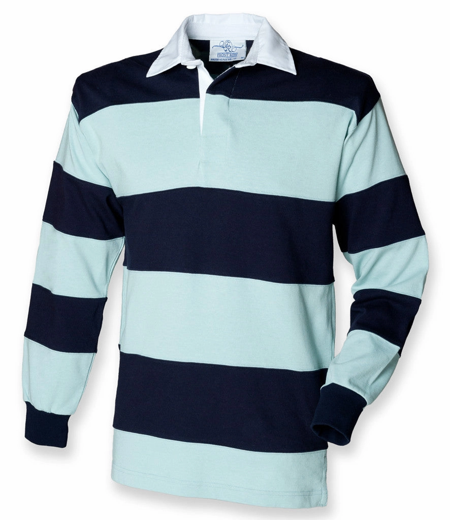 Sewn Stripe Long Sleeve Rugby Shirt | DUCK EGG/NAVY Washable product bow cuteness