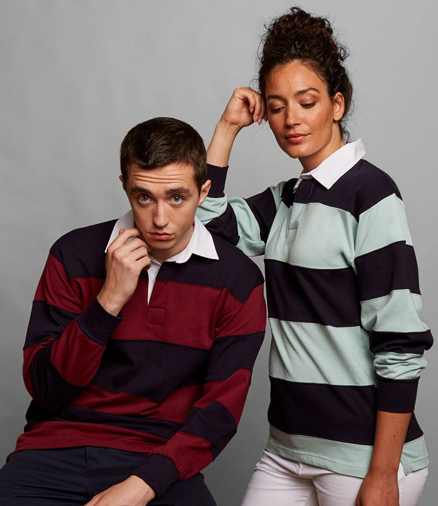 Minimal Look Comfy Street Style Sewn Stripe Long Sleeve Rugby Shirt | DUCK EGG/NAVY