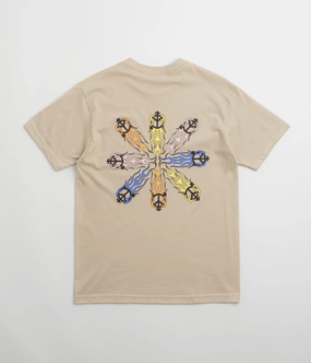 Cozy Feel Loose Fit Sexhippies Flame Circle T-Shirt - Sand