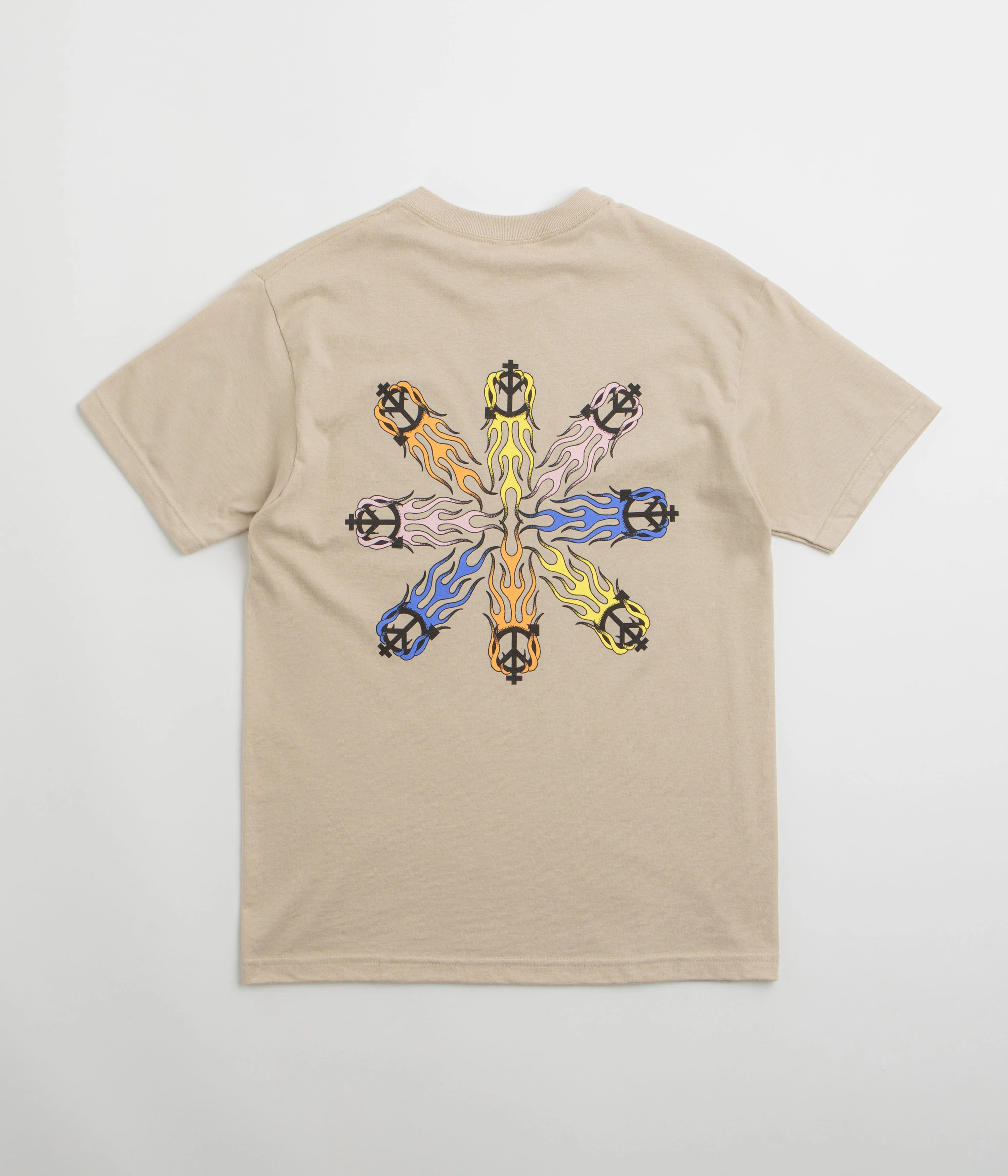 Cozy Feel Loose Fit Sexhippies Flame Circle T-Shirt - Sand