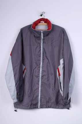 Shamp Mens M Rain Jacket Nylon Grey Lightweight Full Zipper Hidden Hood Unisex Indoor Use Water Repellent Finish