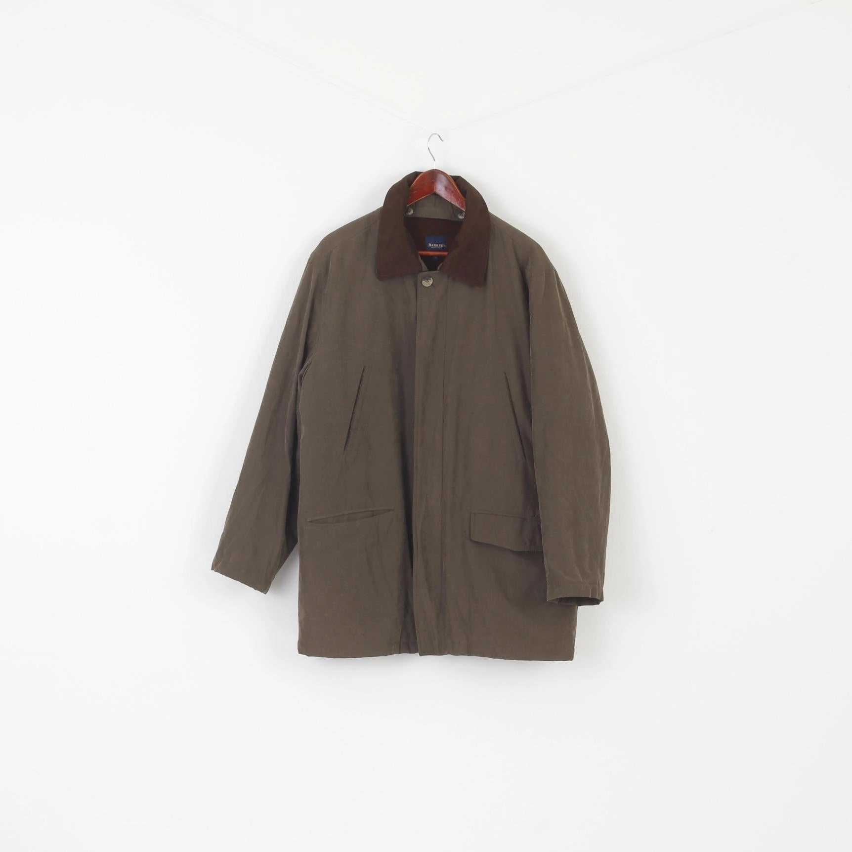 Barred's Men 54 L Jacket Green Brown Padded Full Zipper Classic Collared Detailed Top Water Resistant Material Enjoy