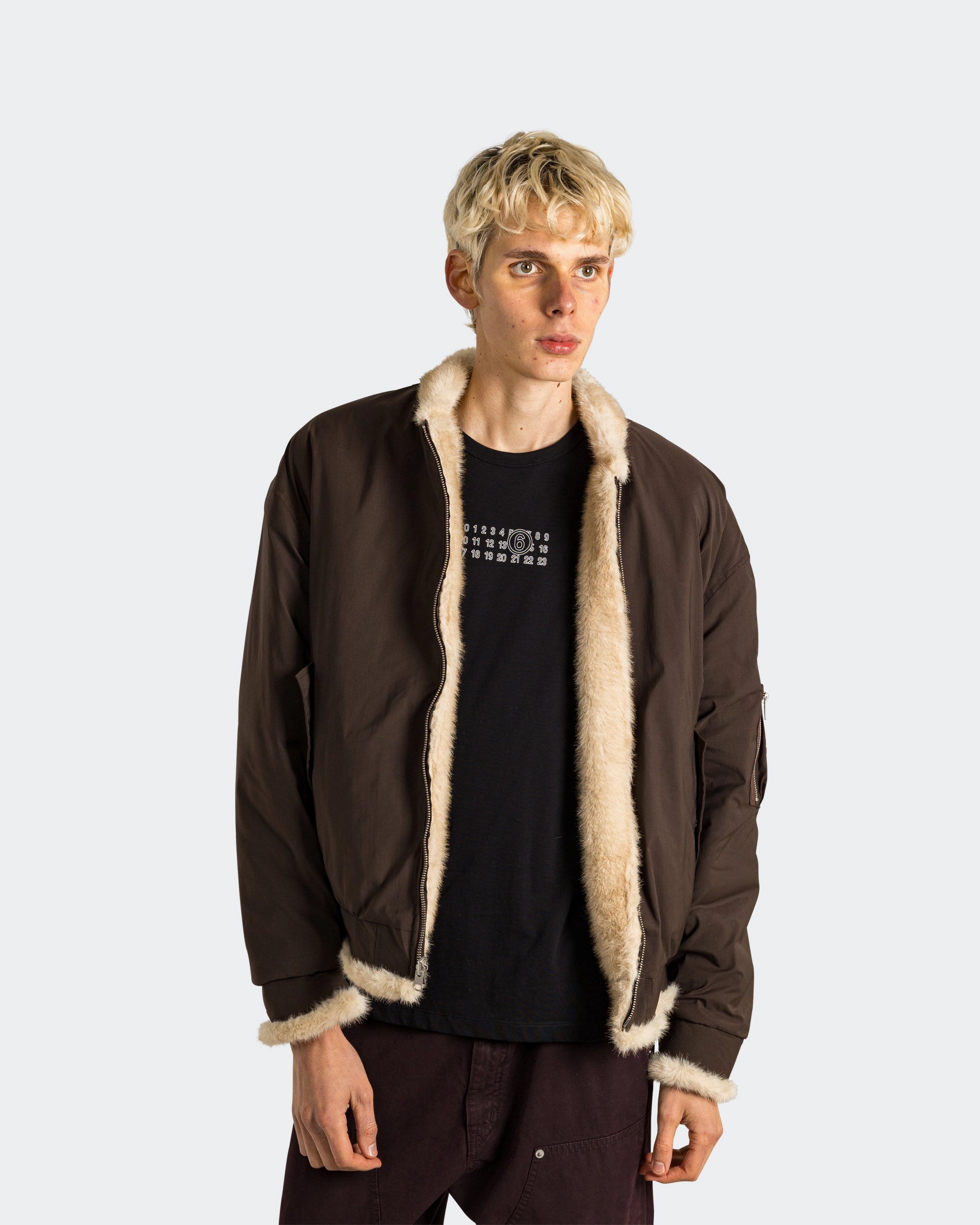 Sherpa Lined Bomber Jacket - Brown retro look