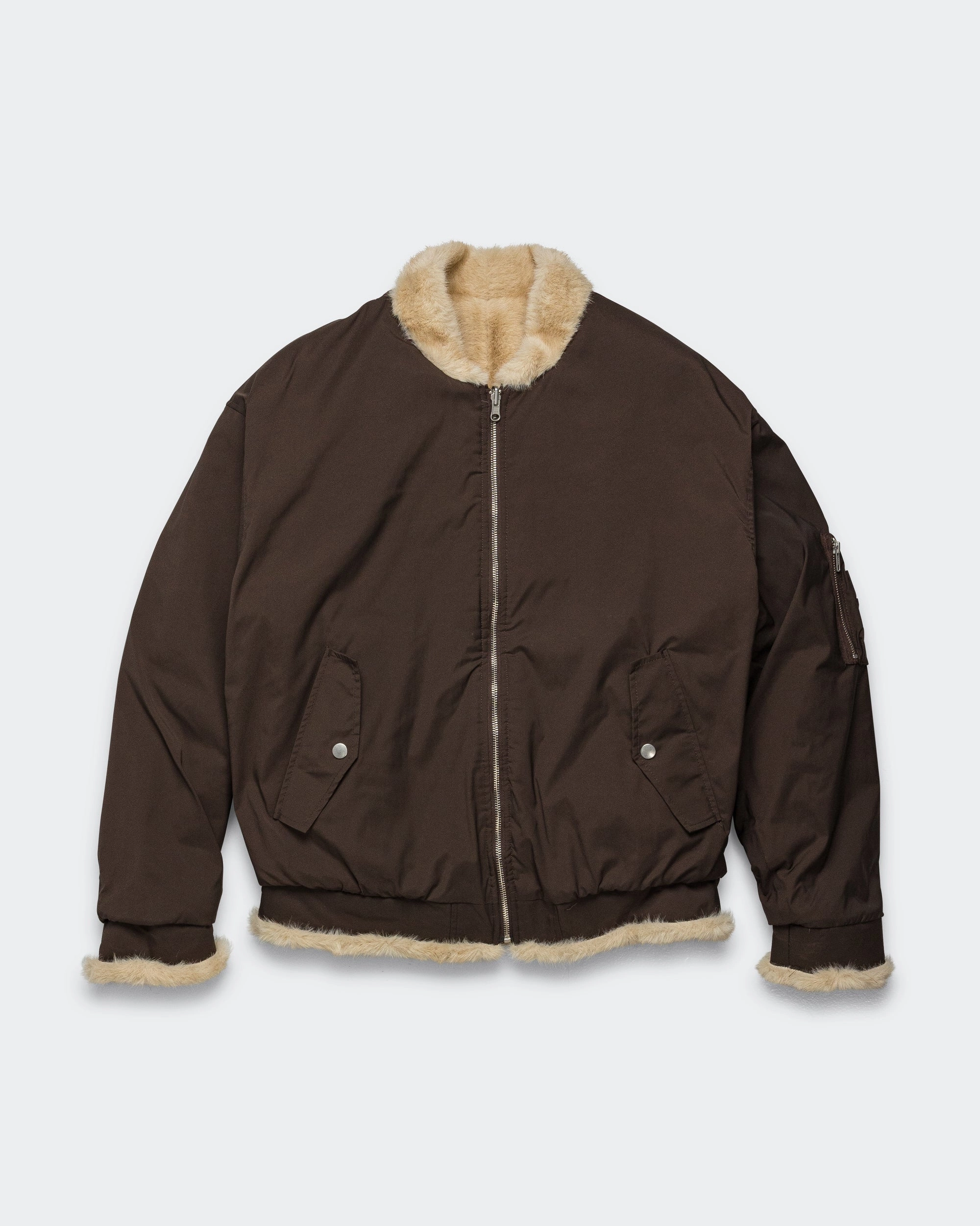 Sherpa Lined Bomber Jacket - Brown Eco Friendly Construction ScratchResistant Zippers
