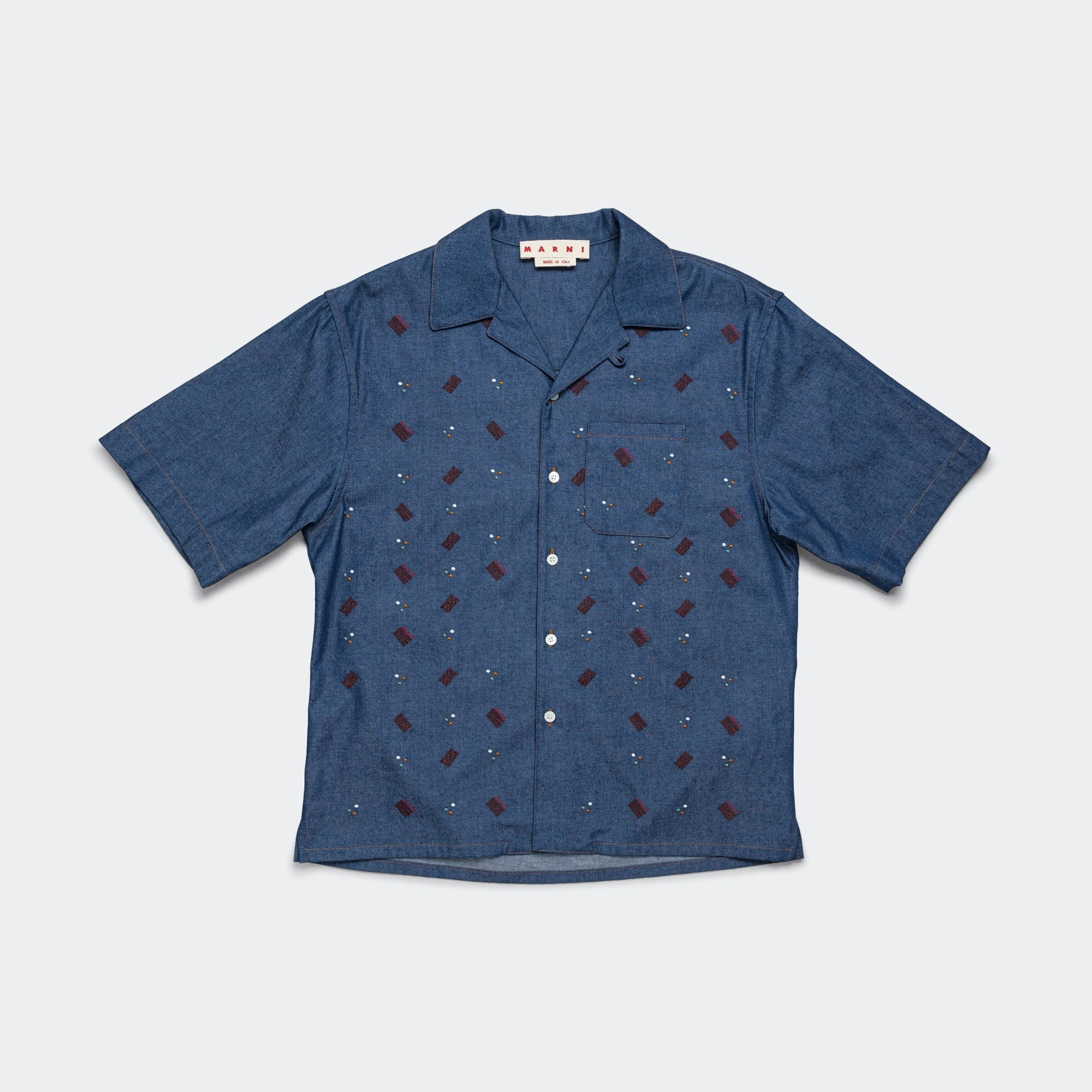 Custom Fit Summer Vibes Short Sleeve Pattern Cotton Shirt - Blue