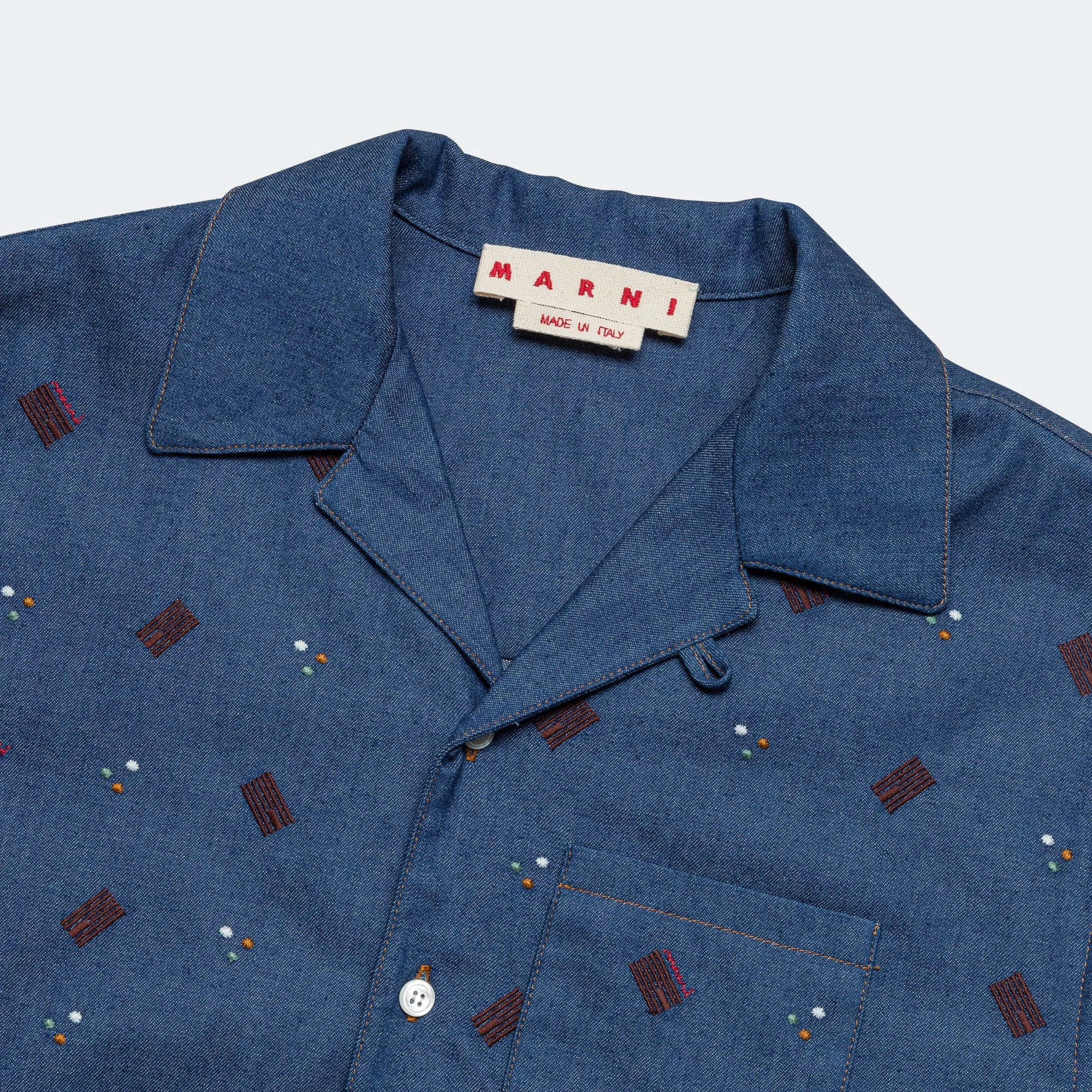 Short Sleeve Pattern Cotton Shirt - Blue Odor control Luxury Feel