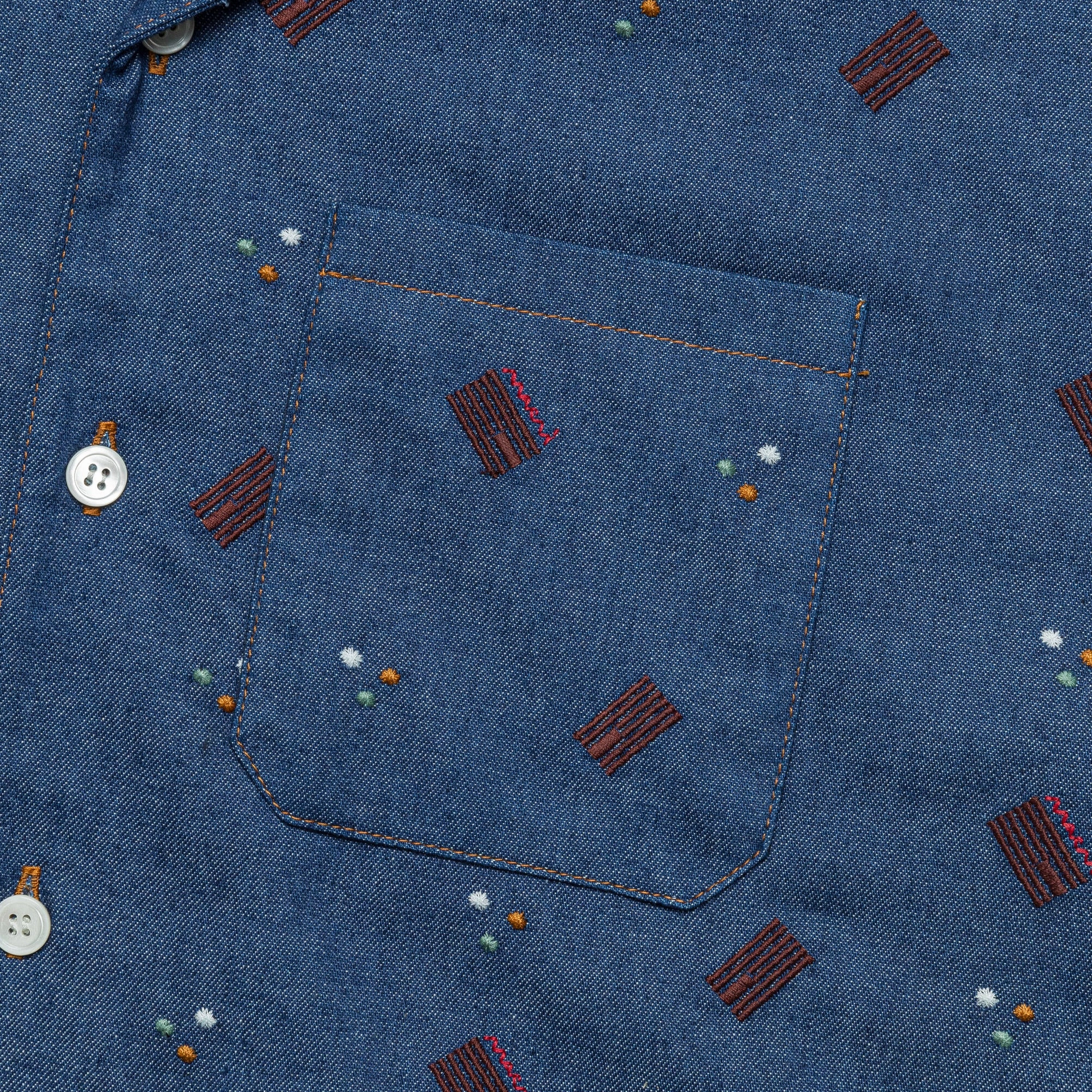 Edgy style Short Sleeve Pattern Cotton Shirt - Blue