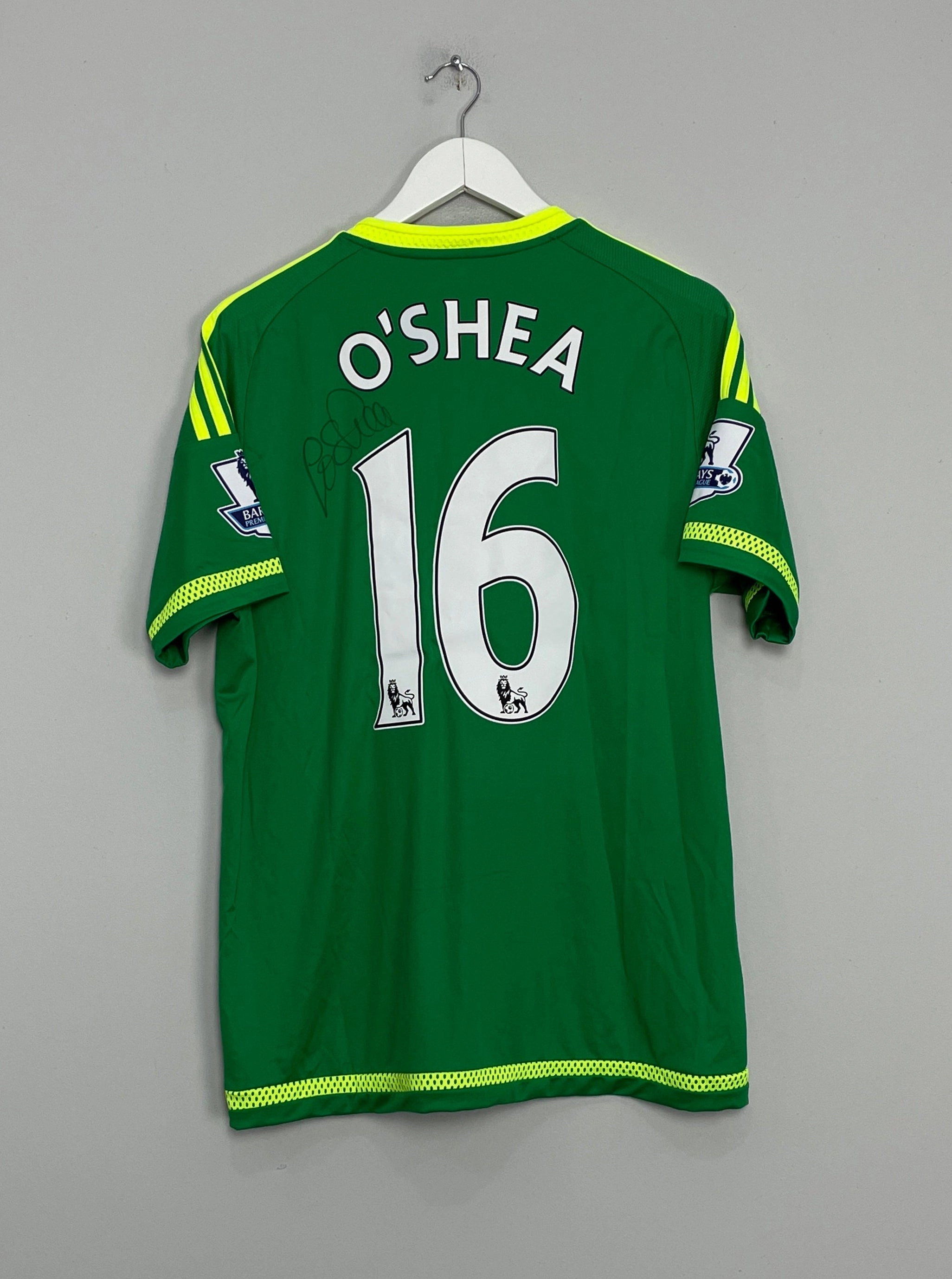 Fade Resistant Finish Fade Resistant Dyeing 2015/16 SUNDERLAND O'SHEA #16 *MATCH ISSUE   SIGNED* AWAY SHIRT (L) ADIDAS