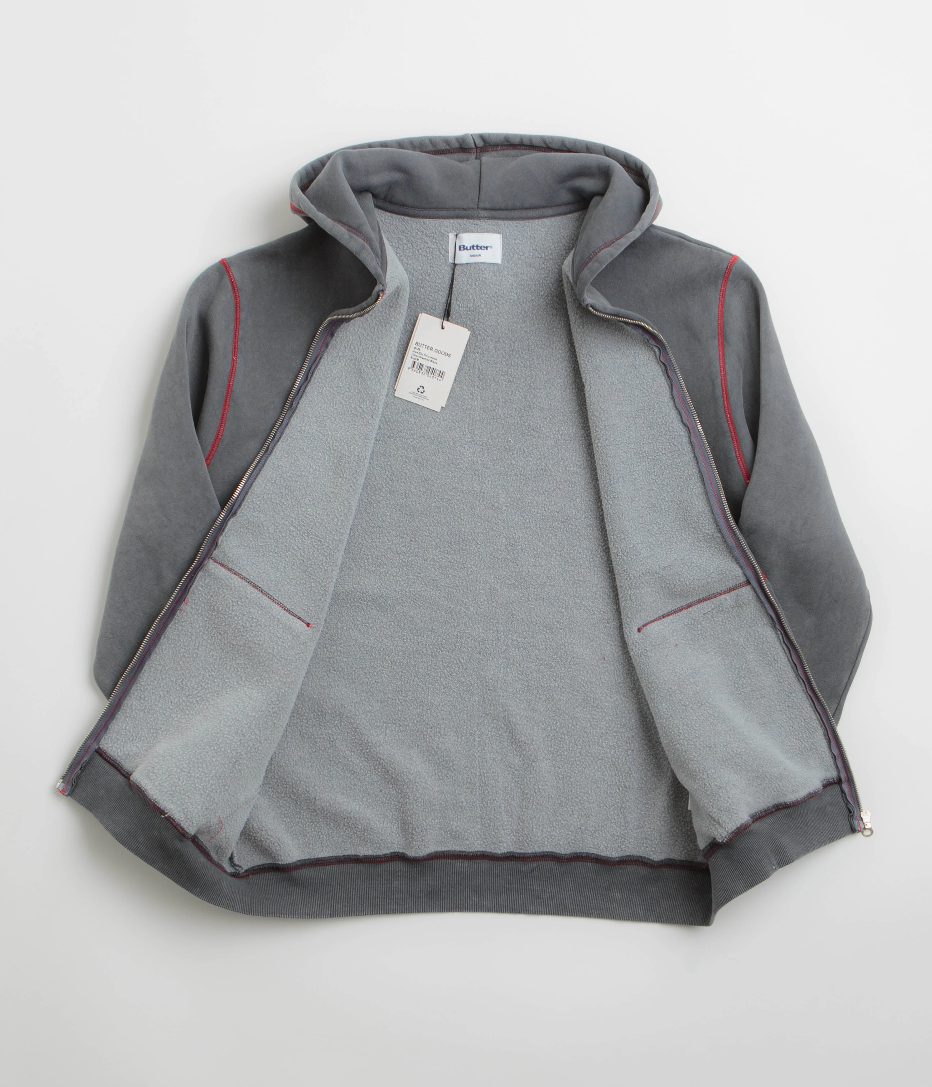 Butter Goods Jive Zip-Thru Hoodie - Washed Black Faux Suede