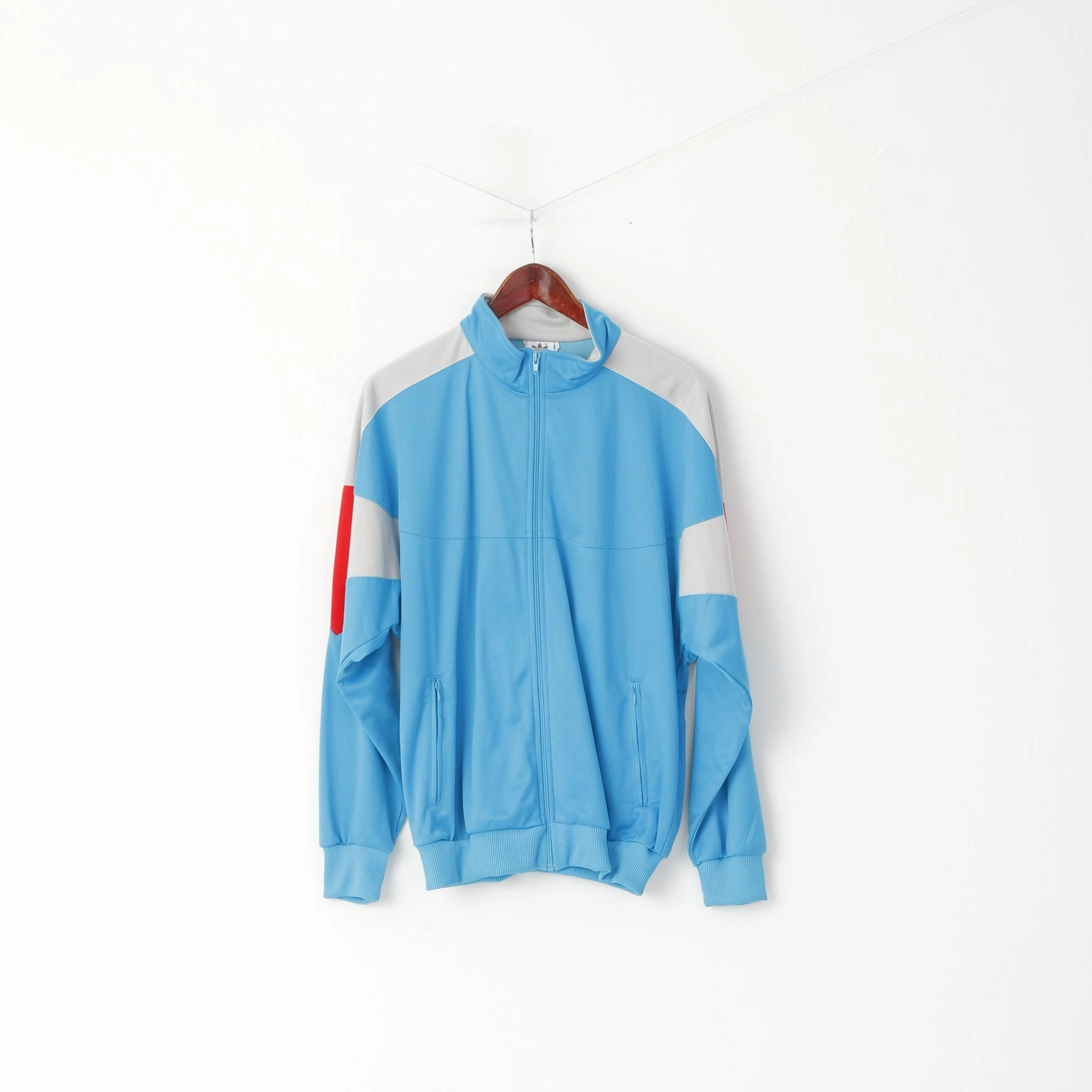 Adidas Men 52 L Sweatshirt Turquoise Shiny Retro Zip Up Training Oldschool Top Essential Layer