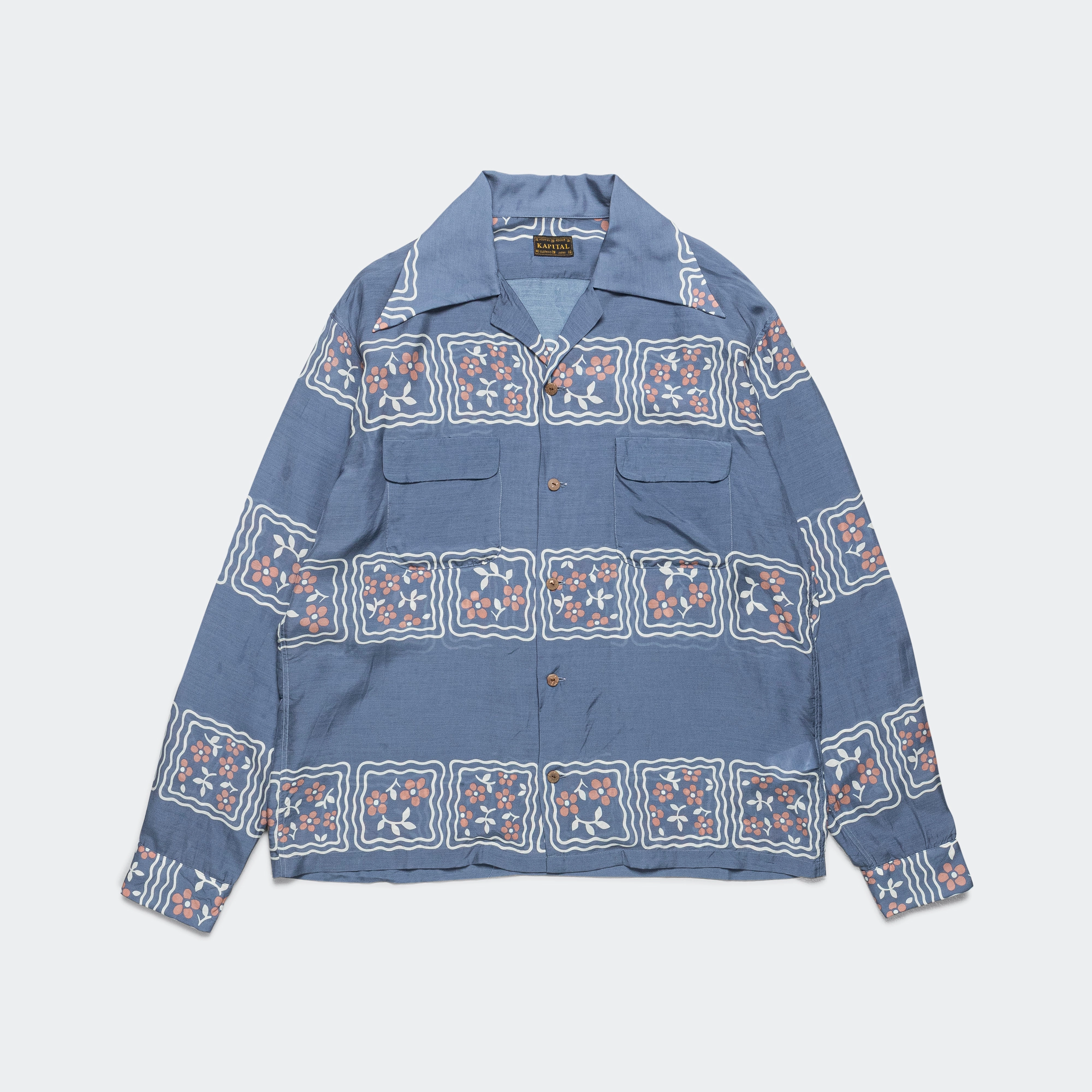 Distressed finish Silk Rayon COOKIE WRANGLE Collar Shirt - Blue