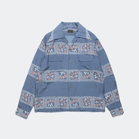 Distressed finish Silk Rayon COOKIE WRANGLE Collar Shirt - Blue